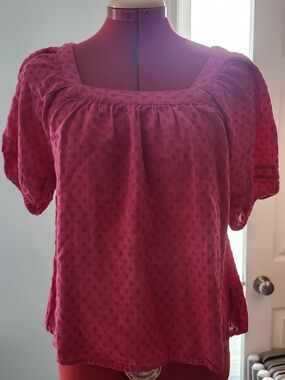 Women’s Square-Neck Swiss Dot Blouse - Pink